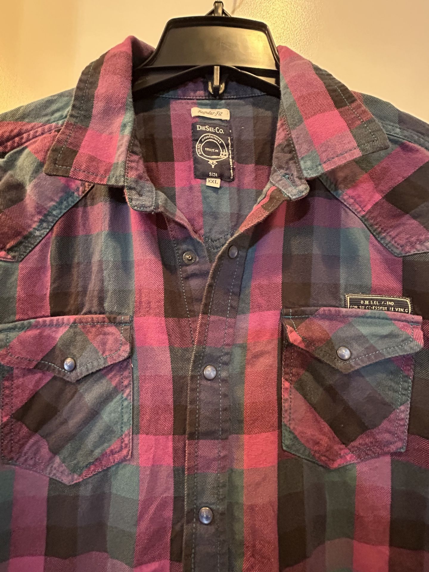 Diesel Men’s Plaid Long Sleeve Button Down Shirt Size XXL European Fit XL 