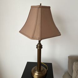 Bronze Swing Arm Table Lamp with Brown Square Shade