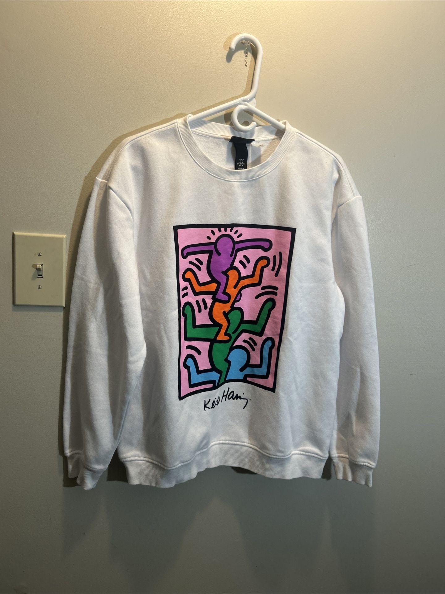 Men’s H&M White Keith Haring Pullover Sweatshirt Size Medium Pre-owned