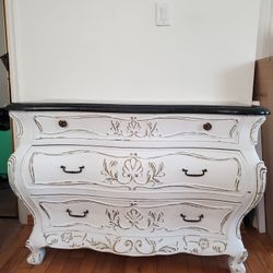 French Provincial Dresser with Black Marble Top – 3 Drawers