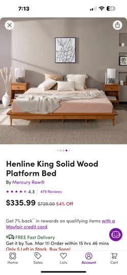 King Platform Mid Century Style Bed