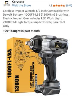 Cerycose Cordless Impact Wrench 1/2 inch Compatible with Dewalt Battery, 1000FT-LBS