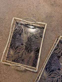 Set of 2 Decorative Serving Trays – Black & Silver
