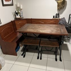 Rustic Farmhouse Dining Table with additional corner bistro bench with Storage