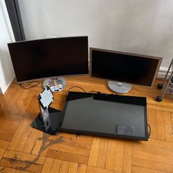 3 Computer Monitors – Samsung Curved, Dell & AOC – All Working