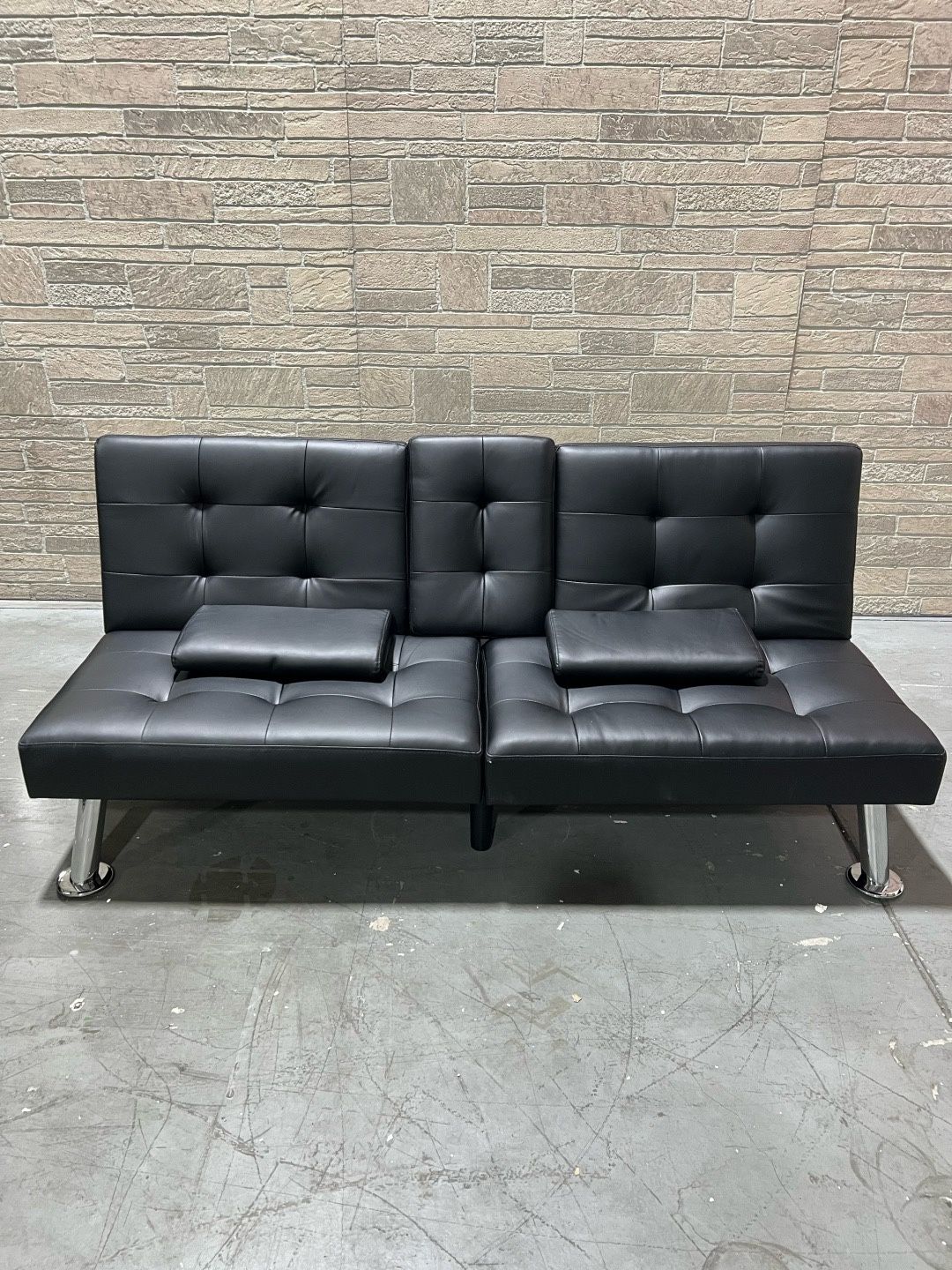 Futon Sofa Bed, Leather Futon Couch with Removable Armrests, Adjustable Recliner Sleeper Sofa Bed with Dual Cup Holders for Living Room, Apartment, Of