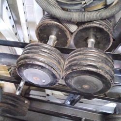 Pair Of 100-pound Pro-style Dumbbells W Hex Handles 200lbs Total Weights 