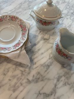 Floral Porcelain Tea Set with Gold Trim (READ DESCRIPTION)
