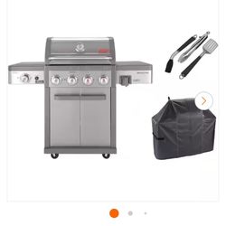 Revolution Grilling Kit with 4-Burner 50,000 BTU Propane BBQ Gas Grill, Heavy-Duty Cover and 3-Piece Tool Set