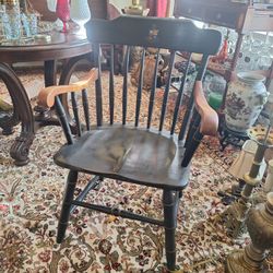 VINTAGE WOODEN CAPTAIN'S CHAIR WITH CREST ON CROWN