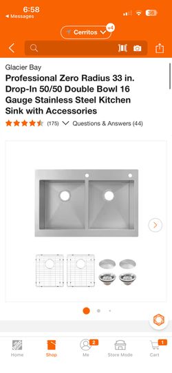 Glacier Bay Professional Zero Radius 33 in. Drop-In 50/50 Double Bowl 16 Gauge Stainless Steel Kitchen Sink with Accessories