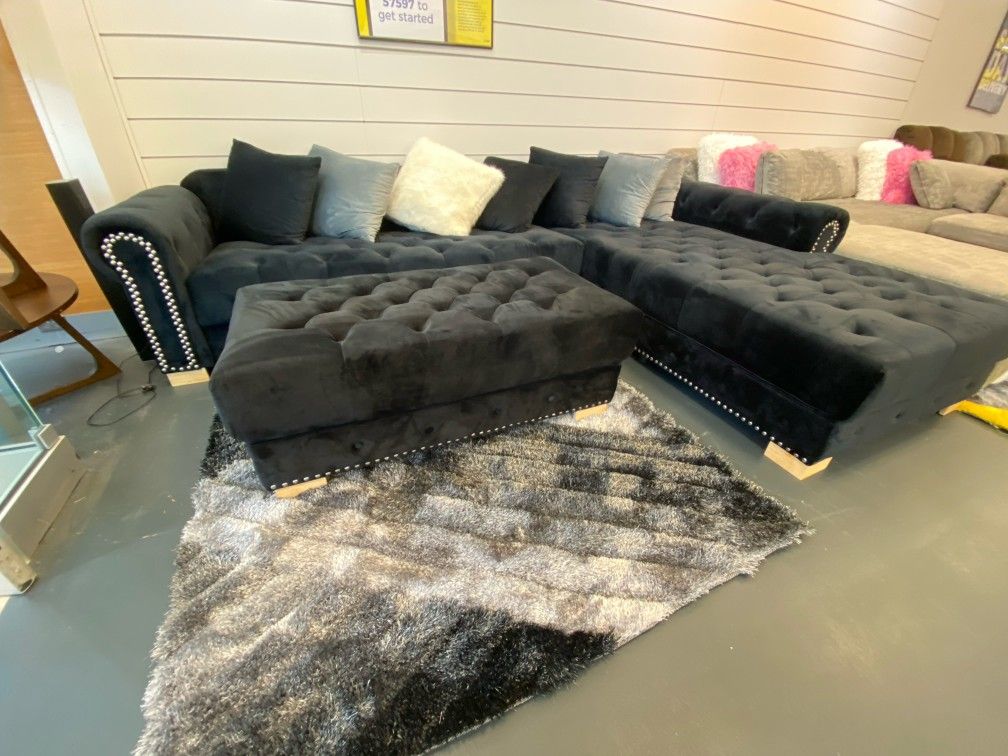 VELVET CHASE SOFA WITH OTTOMAN!!! JUST $10 DOWN AND 90 DAYS TO PAY!!! SAME DAY DELIVERY!!!