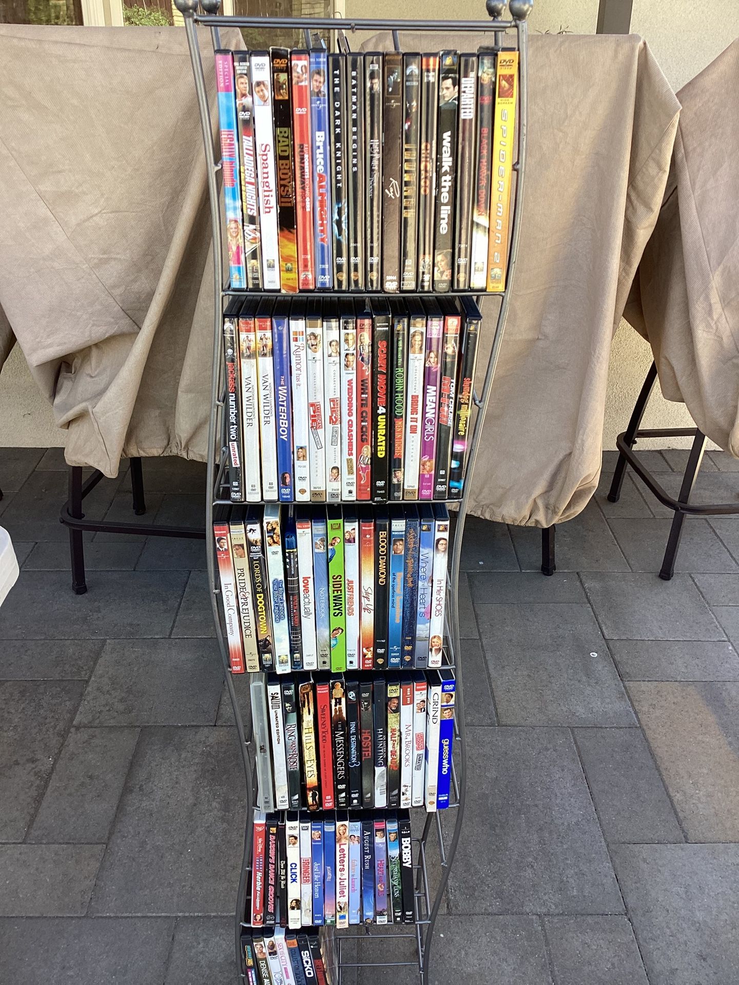 80+ DVD Movies + 6 VHS Tapes + Rack Shelf
