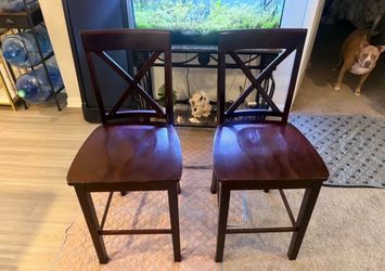 Set of 2 Dark Wood Counter Height Chairs