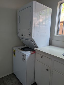 GE GUD27GSSMWW Stacked Washer Dryer, Gas, Top-Load, White + 5 Year Warranty