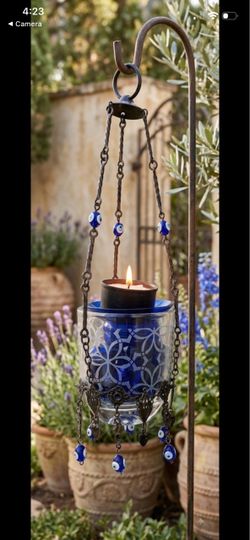Moroccan-vintage-hanging votive candle holder-evil eye beads-protection from negative energy