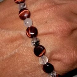 Red Tigers Eye/tourmaline In Quartz Bracelet 
