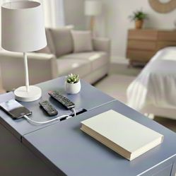 Pair(2) of Slim Solid Wood Tables (Blue-Gray) - with Integrated Charging Station