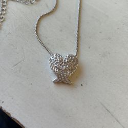 Angel Wing Heart Diamond Necklace Sterling Silver 