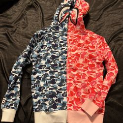 pink and blue BAPE hoodie