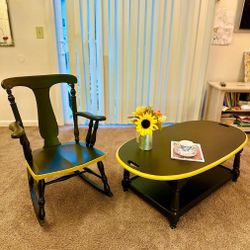 Create your cozy corner. ☕ Our perfect-pair set includes a comfortable rocking chair and a stylish accent table.