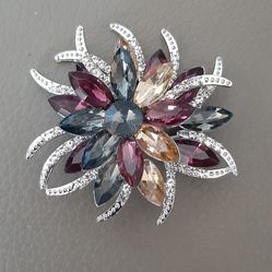 Gemstone Brooch with multicolor gemstones and silver accents