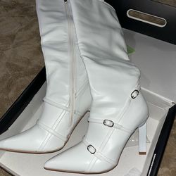 White knee high boots