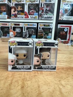 2 BITTY Monica Geller Friends 1" Funko Pops Chef #263 Catwoman #1069 Halloween