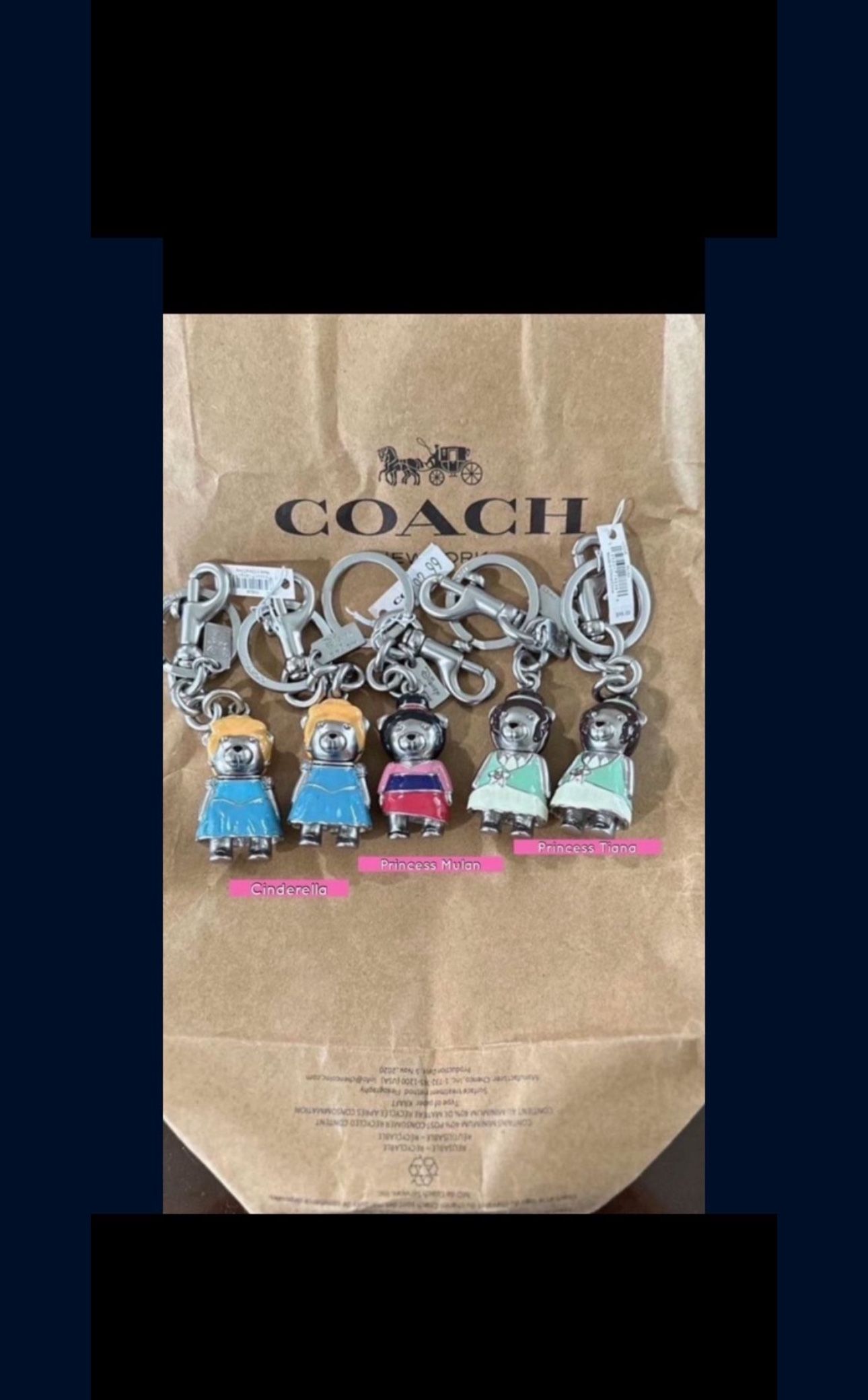 New coach Disney princess Bear Bag Charm $40 each serious buyers only.