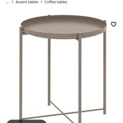 IKEA Gladom Round Accent Coffee Table w/ Tray Gray Beige

