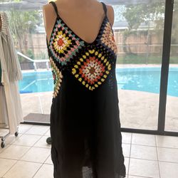 Boho  Crochet Summer Dress Black