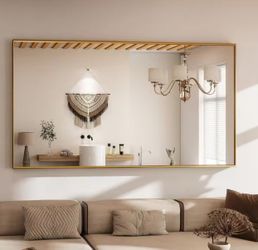 GLSLAND 34 in. W x 76 in. H Rectangular Aluminum Alloy Framed Gold Full Length Mirror Wall Bathroom Vanity Mirror