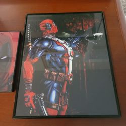 2 Framed Wall Art Prints of Deadpool by Artist Monica Ravenwolf