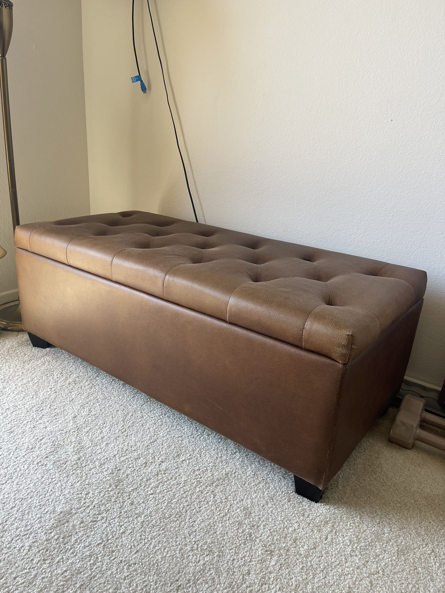 Large Brown Faux Leather Storage Bench