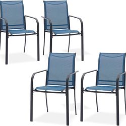 Patio Dining Chairs Set of 4, Stackable Outdoor Metal Chairs for Garden, Porch and Lawn, Blue