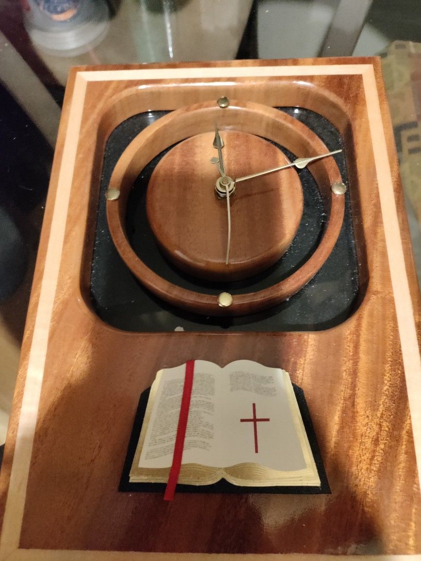 Wooden Church Clock With Bible On It