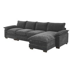 118*55 Modern L-shaped Chenille Cloud Sofa with Double Seat Cushions,5-seat Upholstered Indoor Furniture,Sleeper Sofa Couch with Chaise Lounge for Liv
