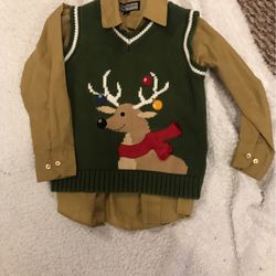 Size 5 Kids Reindeer Christmas Sweater And Shirt