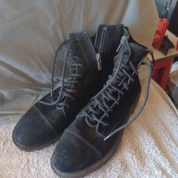 Women's Lucky Brand Ictus Black Suede Leather Lace Up Boots Size 8 1/2 M