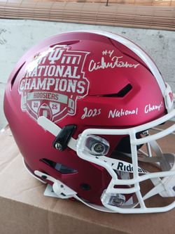 Aiden Fisher Signed Indiana Hoosiers 2025 National Champions Riddell Helmet