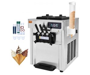 Commercial Ice Cream Machine, 18-28 L/H Yield, 1850W 3-Flavor Countertop Soft Serve Ice Cream Maker, 2 x 5.5L Stainless Steel Cylinder, LED Panel Auto