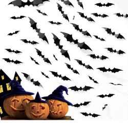 Bats Halloween Decor, 3D Black Bat Wall Stickers Decoration PVC 4 Size 44 Pcs DIY for Outdoor Indoor Window Celling Home Party Decoration