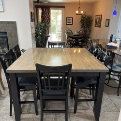Counter Height Solid Wood Dining Table W/ 6 Chairs & Leaf