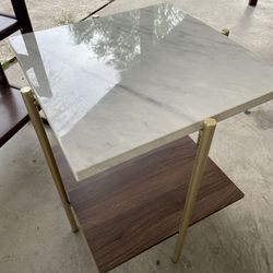 Side Table, Marble Look Top, In Good Shape 
