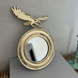 Vintage Brass Mirror Eagle Wall Hanging Collectible Mid Century Modern Regency Retro Antique 