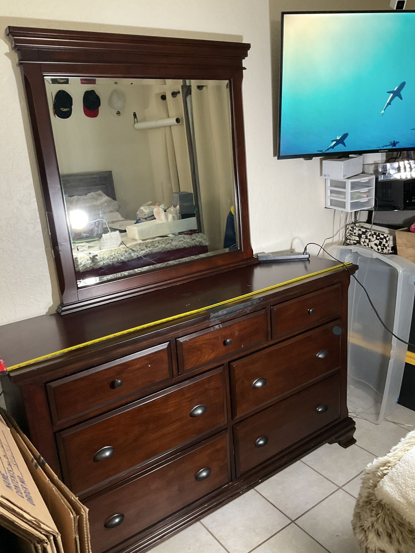 Wooden Dresser No Mirror, Some Damage On Top 