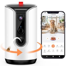 2K Pet Camera Security Dogs Camera, On-Device AI Tracking and Pet Monitoring, 360° View, with Treat Dispenser, Local Storage, 2-Way Audio, Phone App