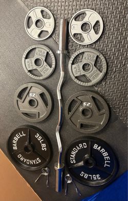 NEW Olympic Equipment Curl Bar of 20# with Cooper Bearings and Plates 2X35s, 2X25s, 2X10s and 2X5s pounds. Brute 170#