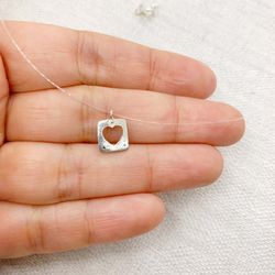 Nylon choker 925 SS heart charm necklace