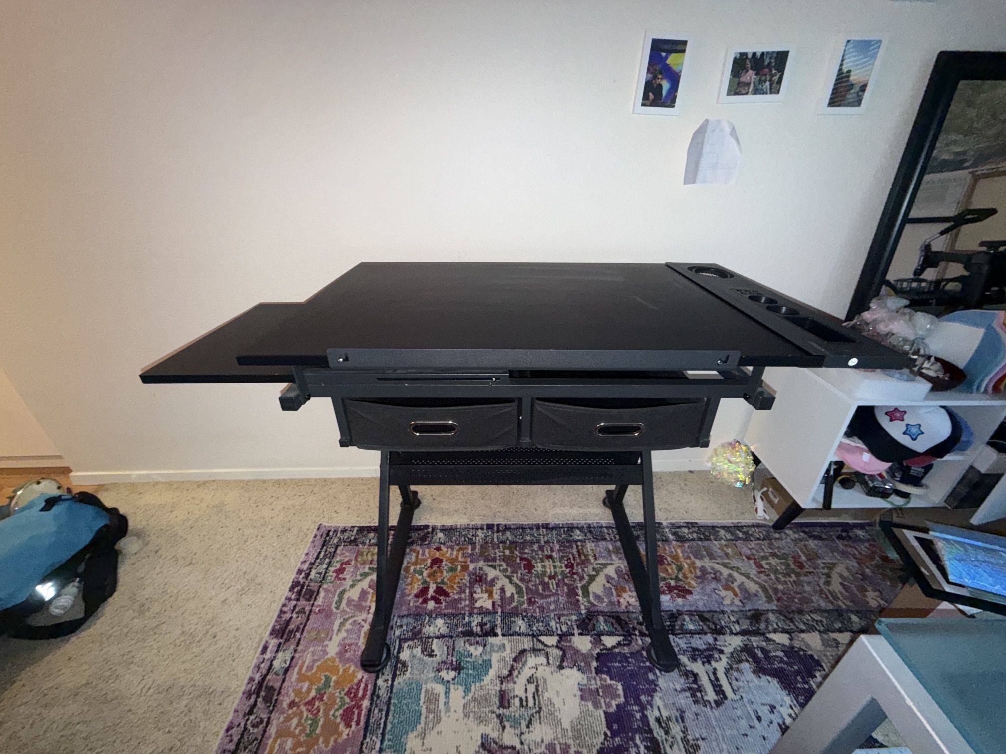 Adjustable Art Table / Easel Desk – Black. Artist Drafting Table that Converts to Easel